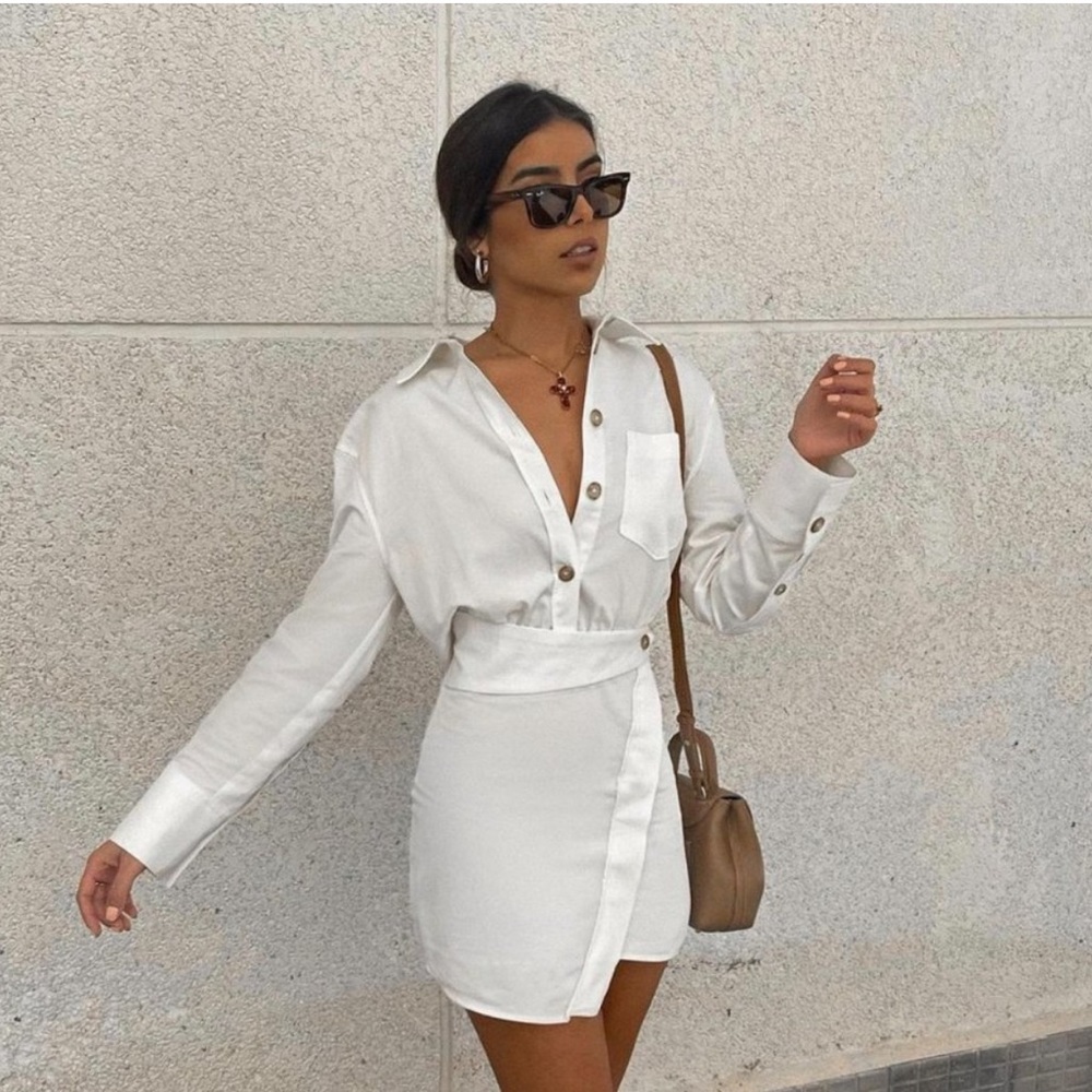NWT Zara Mini Shirt Dress in Oyster White